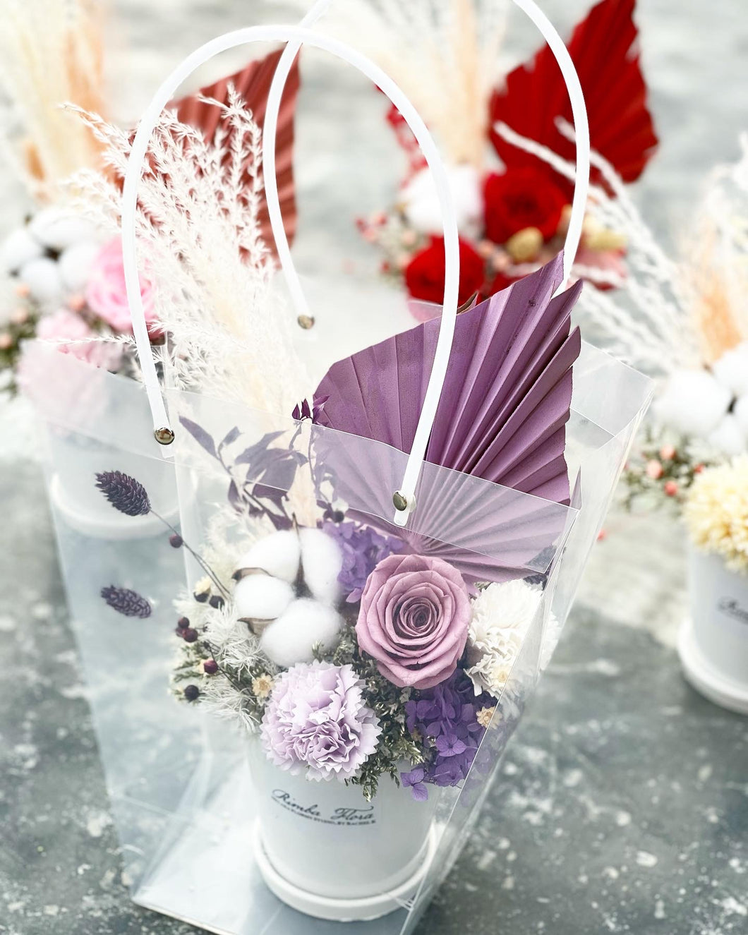 Preserved Flower Vase To You (Preserved Flowers Purple Roses, Carnation & Assorted Dried Flowers Collection)