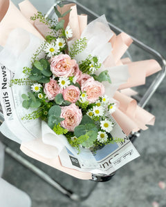 Prestige Bouquet To You  (Coral Pink Roses Hana White Design) (Small 3 Roses)