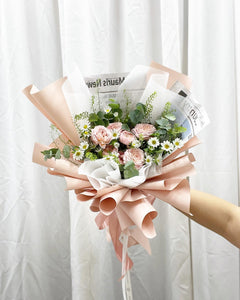Prestige Bouquet To You  (Coral Pink Roses Hana White Design) (Small 3 Roses)