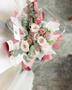 Prestige Bouquet To You (Cappuccino & Quicksand Roses Eucalyptus Design) (Small 6 Roses)