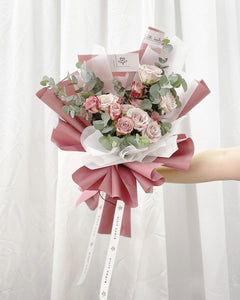 Prestige Bouquet To You (Cappuccino & Quicksand Roses Eucalyptus Design) (Small 6 Roses)