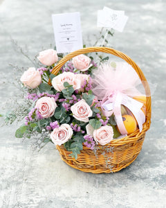 Extravagant Fruit Flower Basket To You (Soft Pastel Pink Color Design )