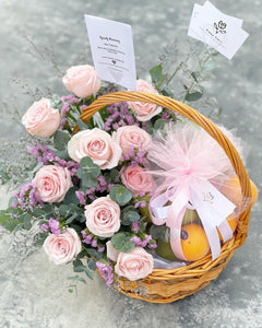 Extravagant Fruit Flower Basket To You (Soft Pastel Pink Color Design )