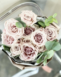 Russian Wrap Bouquet To You  (Roses Menta & Eucalyptus  Design) (Small 6 Roses)