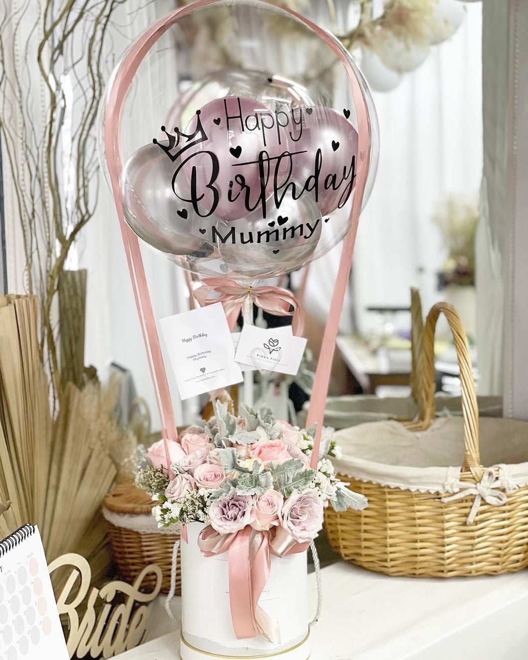 Hot Air Ballon To You Hot Air Baloon To You ( 24 Pink Dusty Pink Roses Silver Leaf Design)
