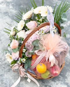 Extravagant Fruit Flower Basket To You (Soft Pastel Coral Pink Color Design )
