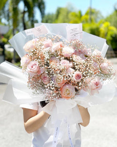 Prestige XXXL Size Bouquet To You (20 Pink Roses Baby Breath Design)