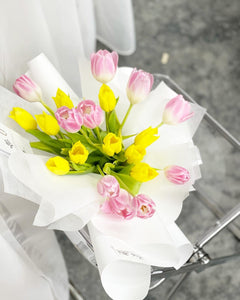 Prestige Bouquet To You (Tulip White Pink Series-20 Stalks Yellow Pink Style Wrap Design)