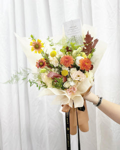 Premium Prestige Bouquet To You  (Dahlia, Marigold, Eustoma, Craspedia, Autumn Leave,   Design)( Standard Size)