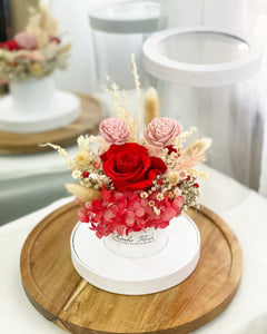 Preserved Flower Box To You Roses (1 Red Roses & Hydrangea Design)