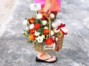 Fruit Flower Basket To You (Roses,  Eustoma, Wax Flower, Eucalytus)