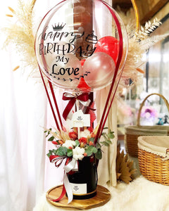 Preserved Flower Hot Air Ballon To You  (2 Preserved Roses Cotton Flower Pampas Design)