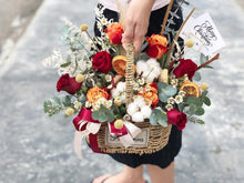 Load image into Gallery viewer, Flower Basket To You (Roses,  Eustoma, Dried Fruits , Craspedia, Pampas, Eucalytus)
