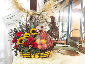 Extravagant Fruit Flower Basket To You (Sunflower and Roses Design)