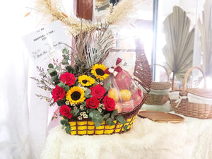Extravagant Fruit Flower Basket To You (Sunflower and Roses Design)