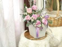 Load image into Gallery viewer, Fruit Flower Basket To You (Roses,  Eustoma, Wax Flower, Eucalytus)
