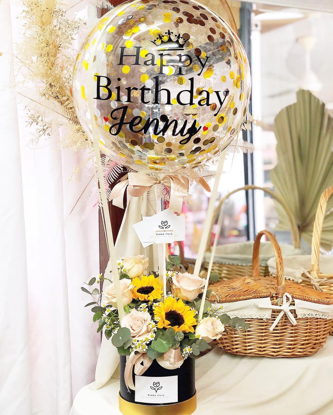 Hot Air Ballon To You  (Confetti Gold Premium Sunflower Quicksand Roses-Small Size)