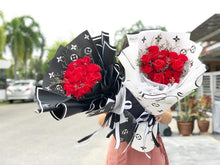 Load image into Gallery viewer, Exclusive LV Wrap Flower Bouquet To You (Everlasting Red Soap Flower-  18 Stalks  Black Design)
