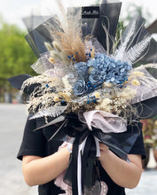 Load image into Gallery viewer, Prestige Wrap  Preserved Roses To You (3 Roses &amp; Hydrangea Deep Blue Design)
