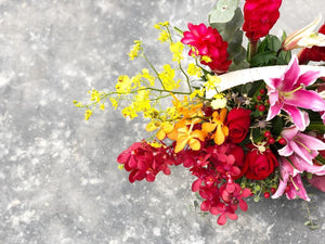 Extravagant Fruit Flower Basket To You (Lily, Ginger, Assorted Orchids & Roses Design)