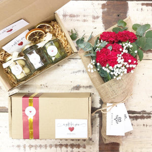 Premium Signature Bouquet To You : Red Carnation Eucalyptus Design