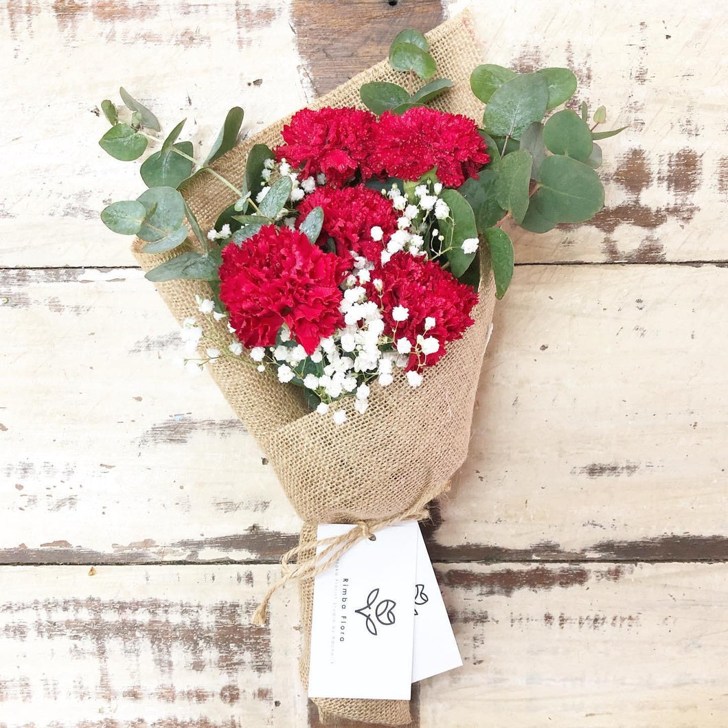 Premium Signature Bouquet To You : Red Carnation Eucalyptus Design