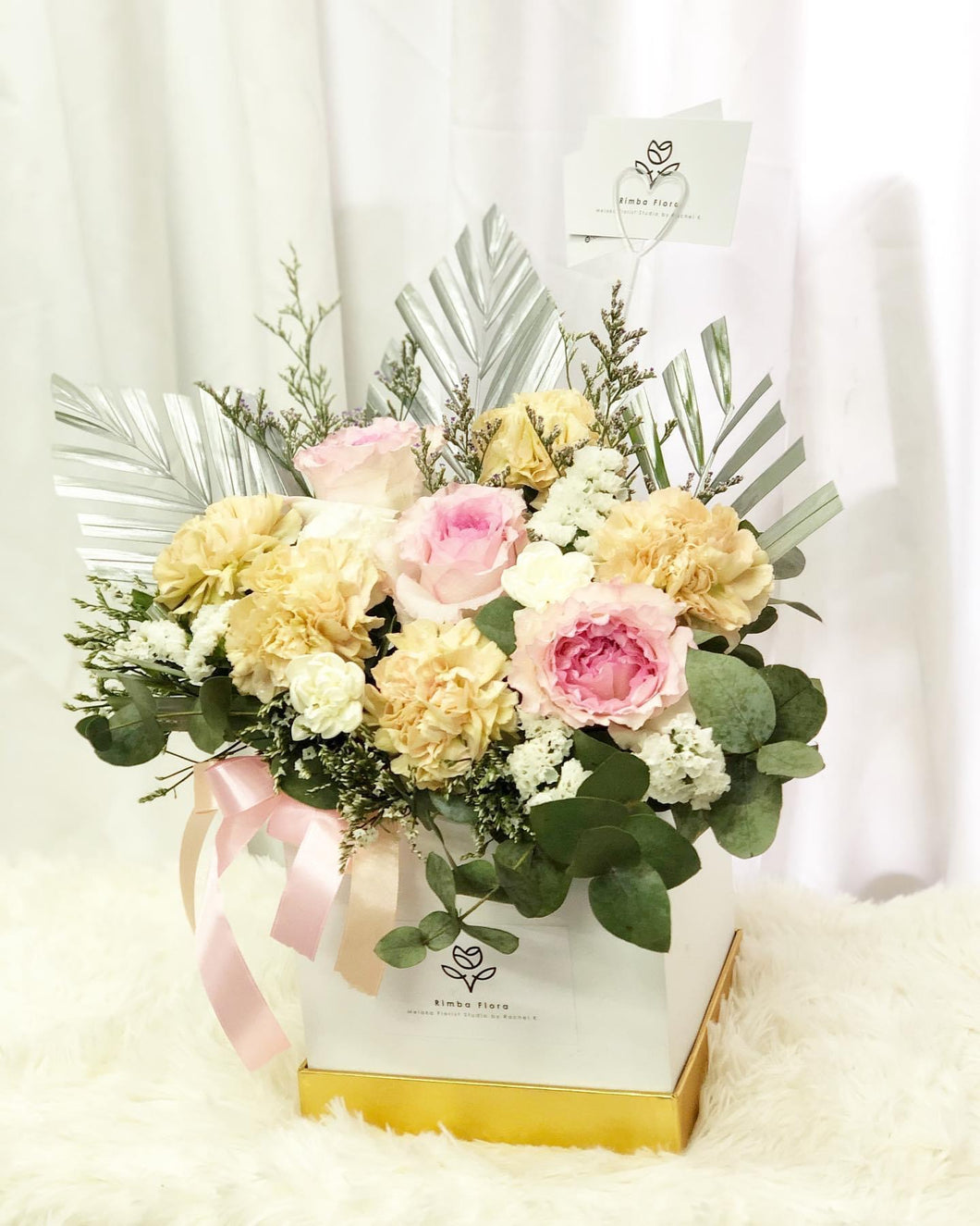 Flower Box To You  (Pink Roses & Cappuccino Carnation Design)