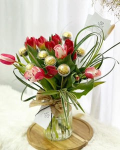 Flower Jar To You (2 Color Red Tulip Eucalyptus Jar Design)