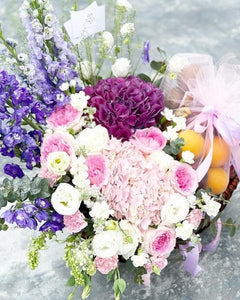 Extravagant Fruit Flower Basket To You (Purple Pink Color Design )