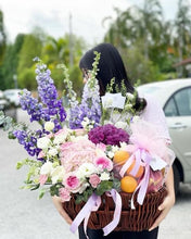 Load image into Gallery viewer, Extravagant Fruit Flower Basket To You (Purple Pink Color Design )
