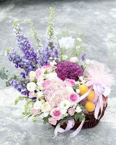 Extravagant Fruit Flower Basket To You (Purple Pink Color Design )