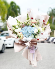 Load image into Gallery viewer, Prestige Bouquet To You (Hydrangea, Carnation Snapdragon Soft Brown Wrap Design)
