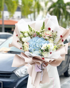Prestige Bouquet To You (Hydrangea, Carnation Snapdragon Soft Brown Wrap Design)