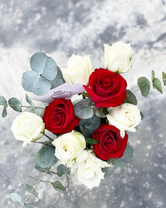 Flower Jar To You (Red White Roses Eucalyptus Jar Design)