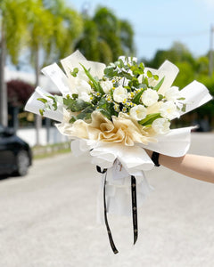 Prestige Bouquet To You (Tulip White, Chamomile & Eucalyptus Style Wrap )