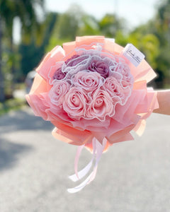 Everlasting Soap Flower Bouquet To You -12 Roses 2 Tone Pink Lacey Design)