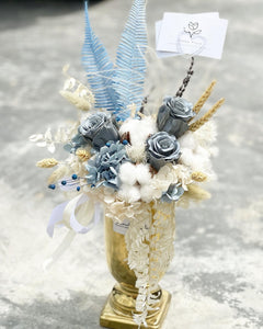 Preserved Flowers Vase To You (3 Roses + Hydrangea Design Blue White)