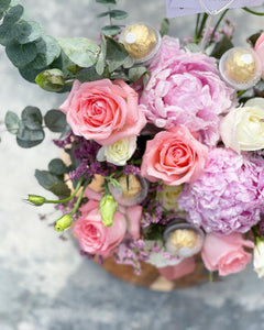 Flower Box To You  (Pastel Pink Peony Roses & Ferraro Rocher Design)