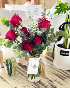 Valentines Flower Jar To You (Red Roses Eucalyptus Jar Design)