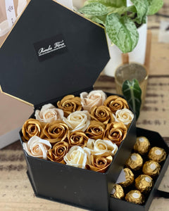 Everlasting Soap Flowers Diamond Box (Gold Champagne Feraro Rocher Giftbox)
