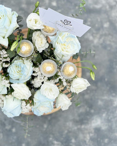 Flower Box To You  (Pastel Blue Roses & Ferraro Rocher Design)