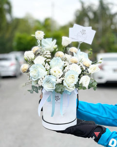 Flower Box To You  (Pastel Blue Roses & Ferraro Rocher Design)