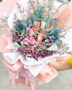 Prestige Bouquet To You  (Pink Roses Silver Leaf  Design)