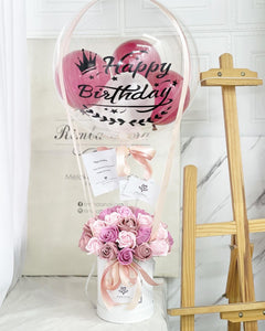 Hot Air Ballon Everlasting Soap Flower Box To You - 33 Roses (Tone of Pink  Design)