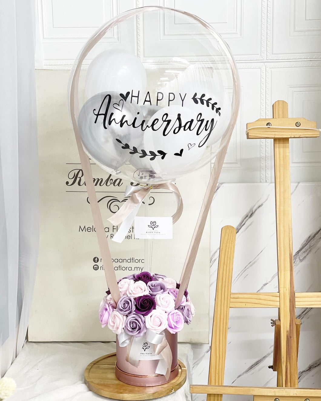 Hot Air Ballon  Everlasting Soap Flower Box To You - 33 Roses (Purple Design)