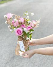 Load image into Gallery viewer, Flower Jar To You (Pink Roses Astilbe Gomprehena Jar Design)

