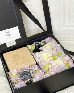 Flower Box With Gift ( Hydrangea Roses Design)