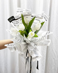 Prestige Bouquet To You (Tulip White Series-5 Stalks White News Style Wrap Design)
