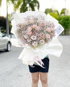 Prestige XXXL Size Bouquet To You (20 Pink Roses Baby Breath Design)