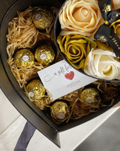 Load image into Gallery viewer, Valentines Everlasting Soap Flowers LOVE Box (Gold Champagne Ferraro Rocher Giftbox)
